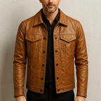 Herrenjacke aus PU-Leder mit Revers