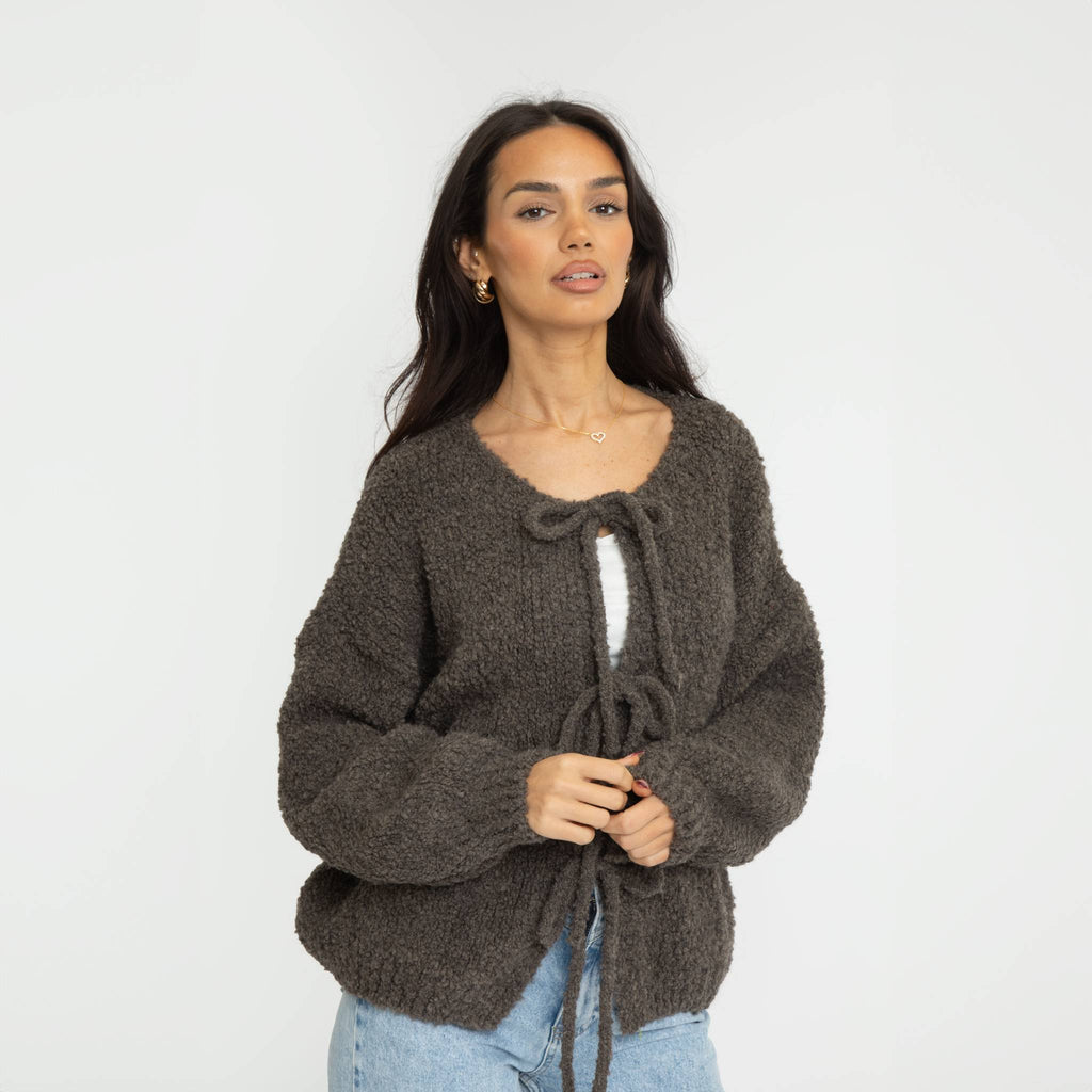 Bouclé Oversized Cardigan mit Schleifen