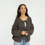 Bouclé Oversized Cardigan mit Schleifen