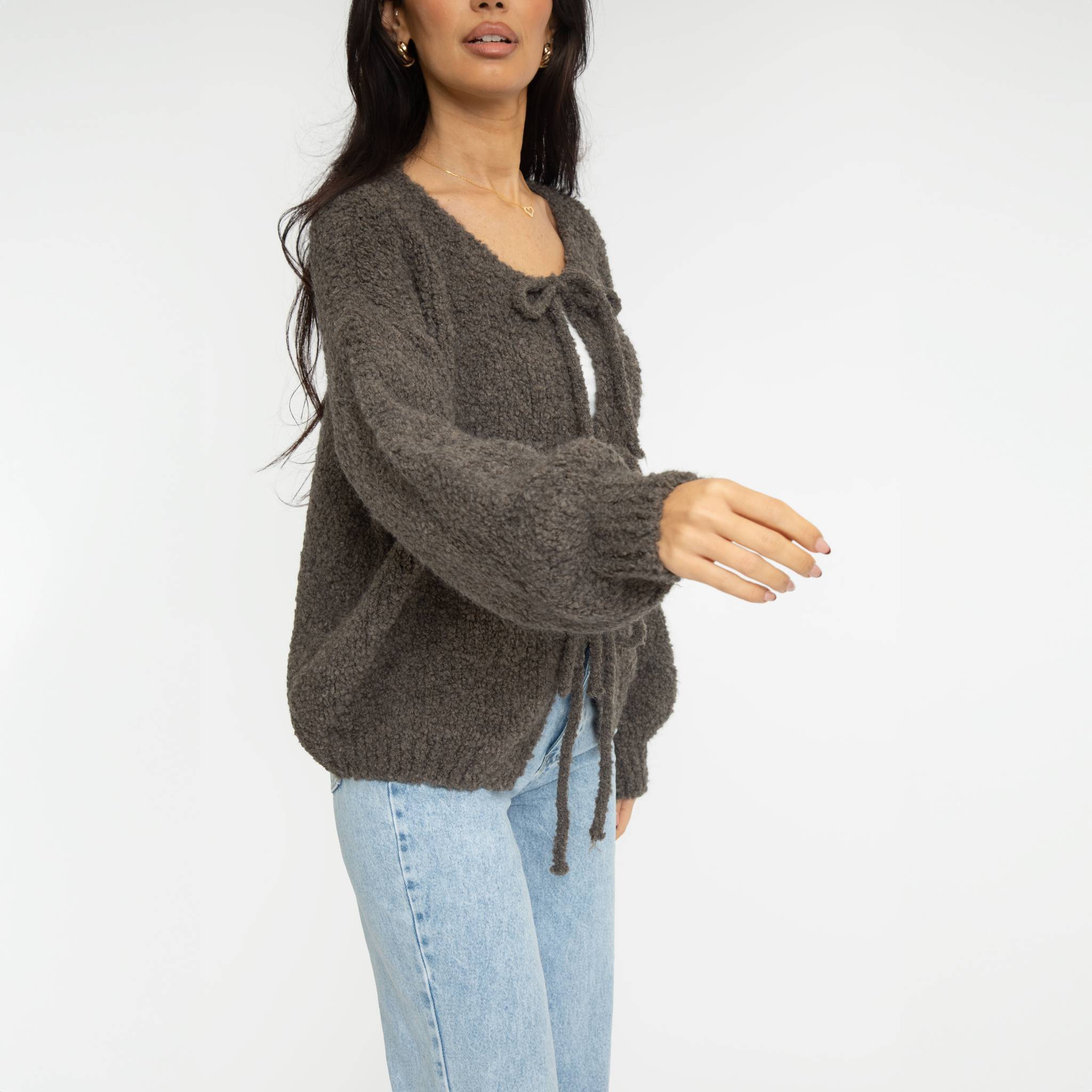 Bouclé Oversized Cardigan mit Schleifen