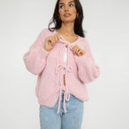 Bouclé Oversized Cardigan mit Schleifen