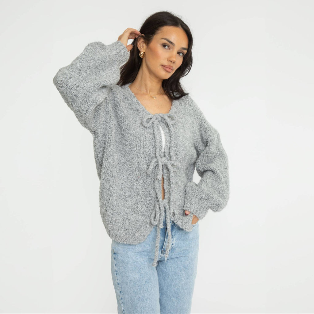 Bouclé Oversized Cardigan mit Schleifen