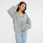 Bouclé Oversized Cardigan mit Schleifen