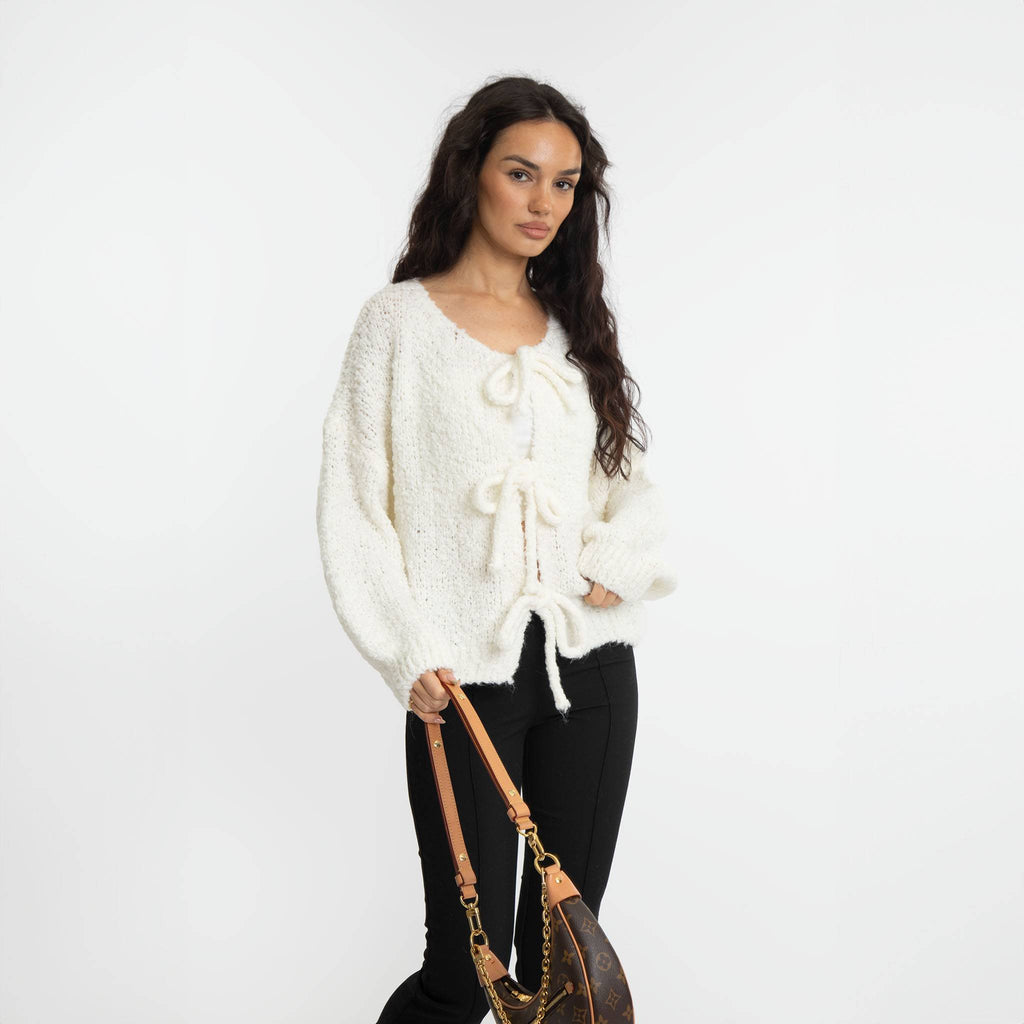 Bouclé Oversized Cardigan mit Schleifen
