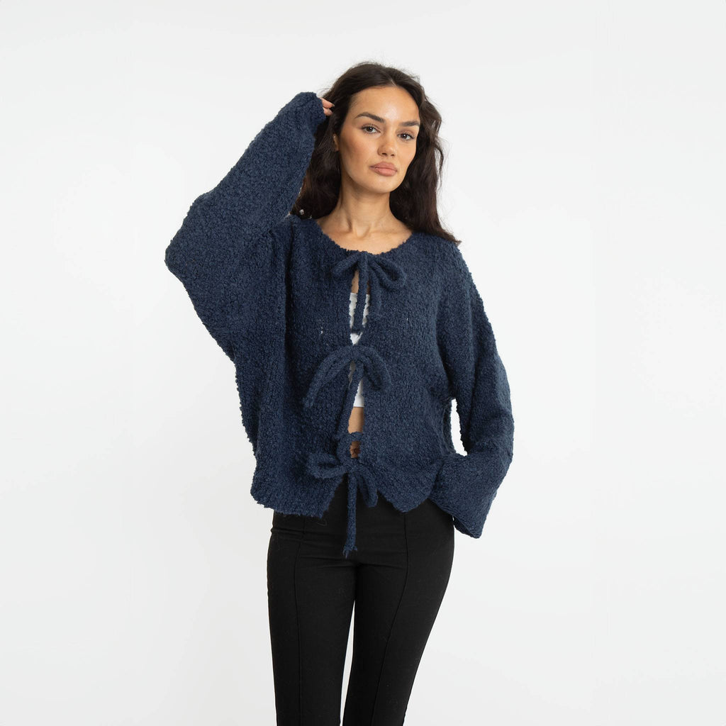 Bouclé Oversized Cardigan mit Schleifen