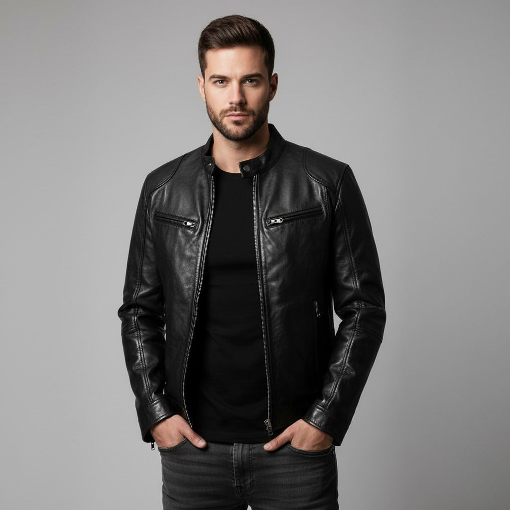 Herren-Lederjacke mit Stehkragen und Reißverschluss – zeitlos, robust und komfortabel