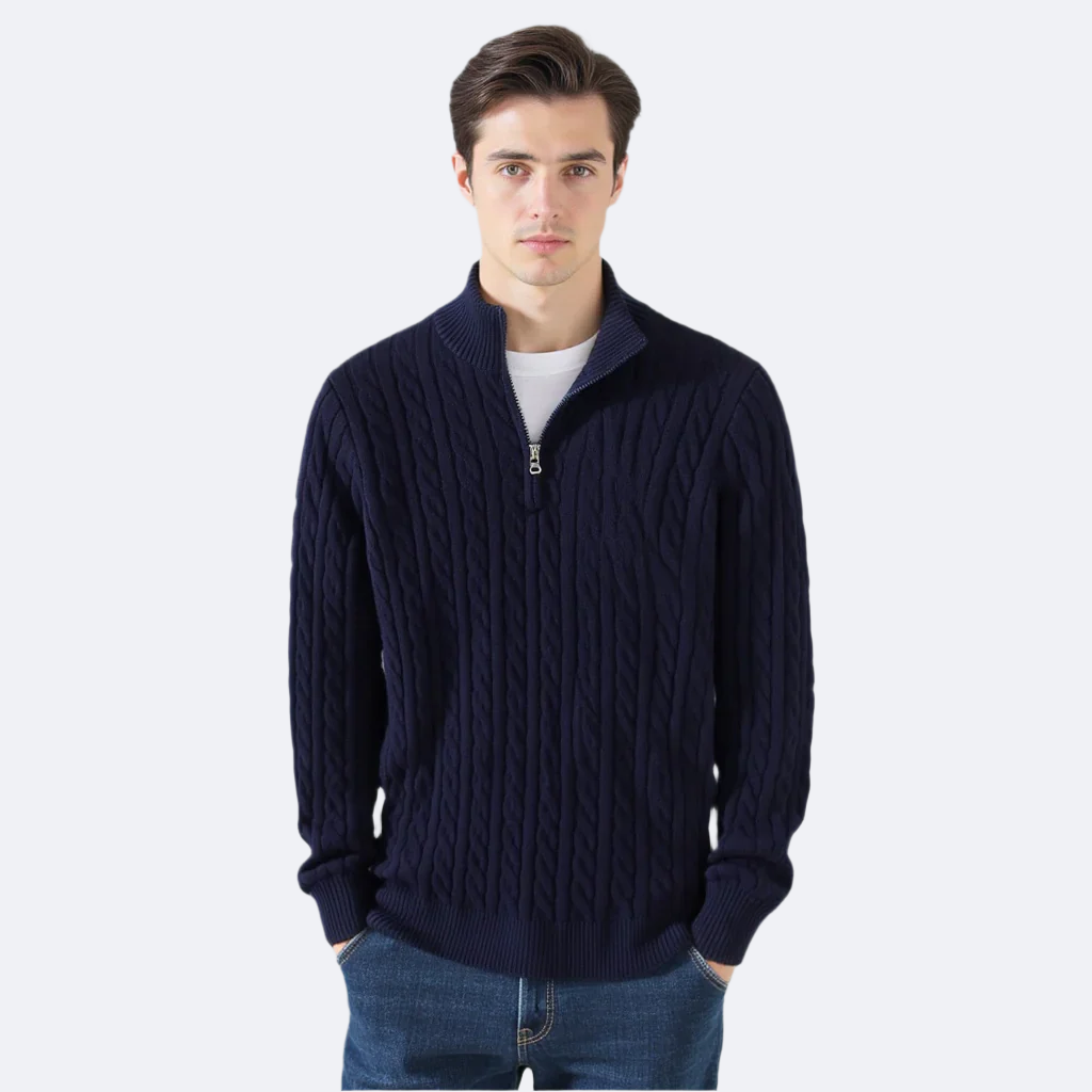 TAEBAEK Pullover mit Reißverschluss und Zopfmuster