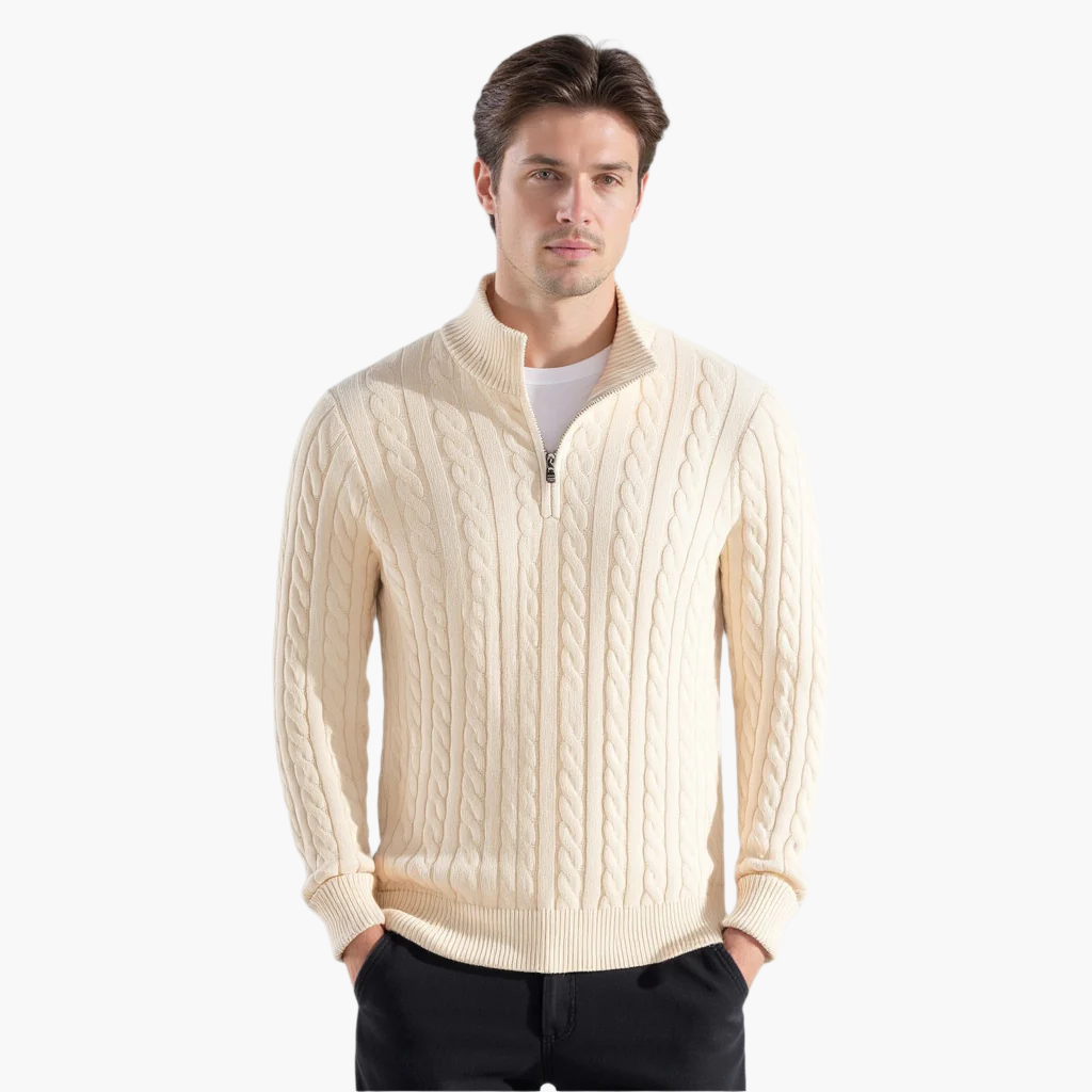 TAEBAEK Pullover mit Reißverschluss und Zopfmuster