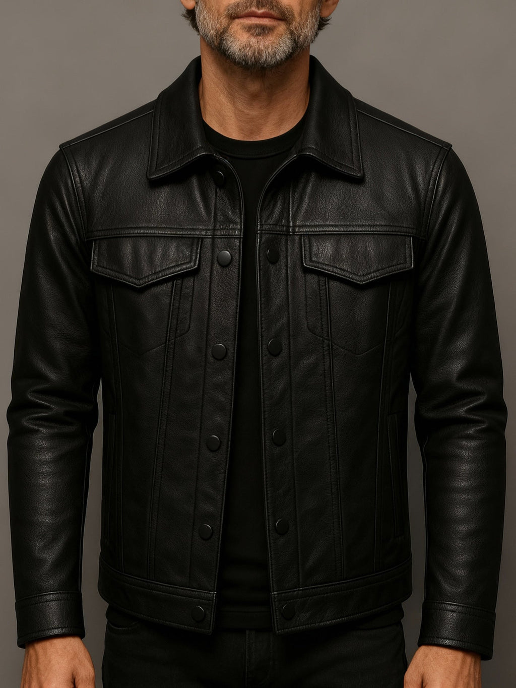 Herrenjacke aus PU-Leder mit Revers