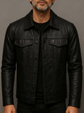 Herrenjacke aus PU-Leder mit Revers