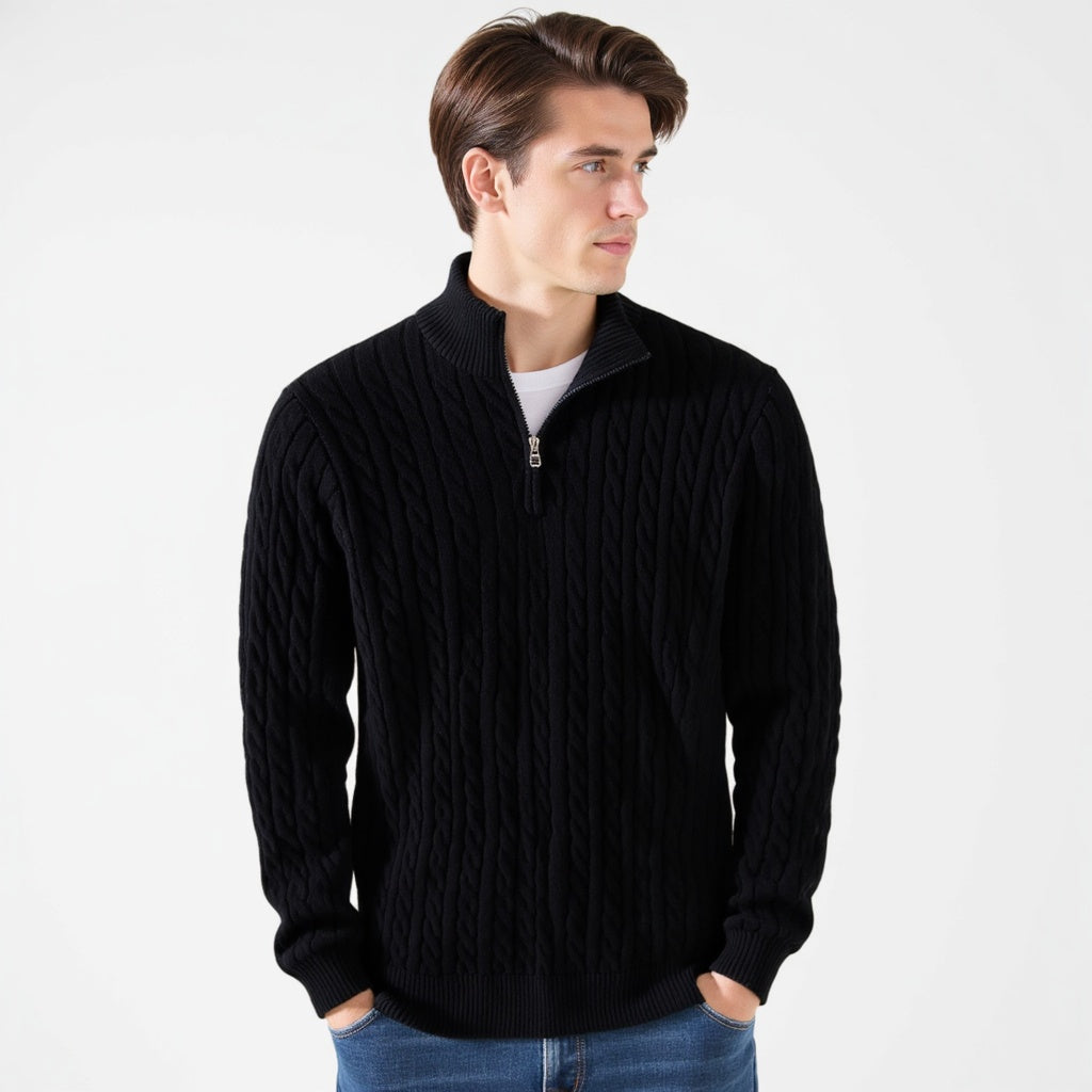 TAEBAEK Pullover mit Reißverschluss und Zopfmuster