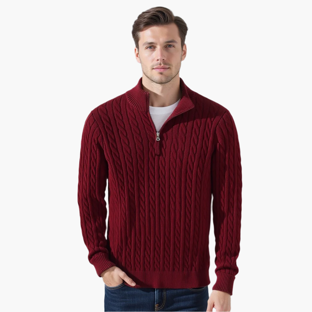 TAEBAEK Pullover mit Reißverschluss und Zopfmuster