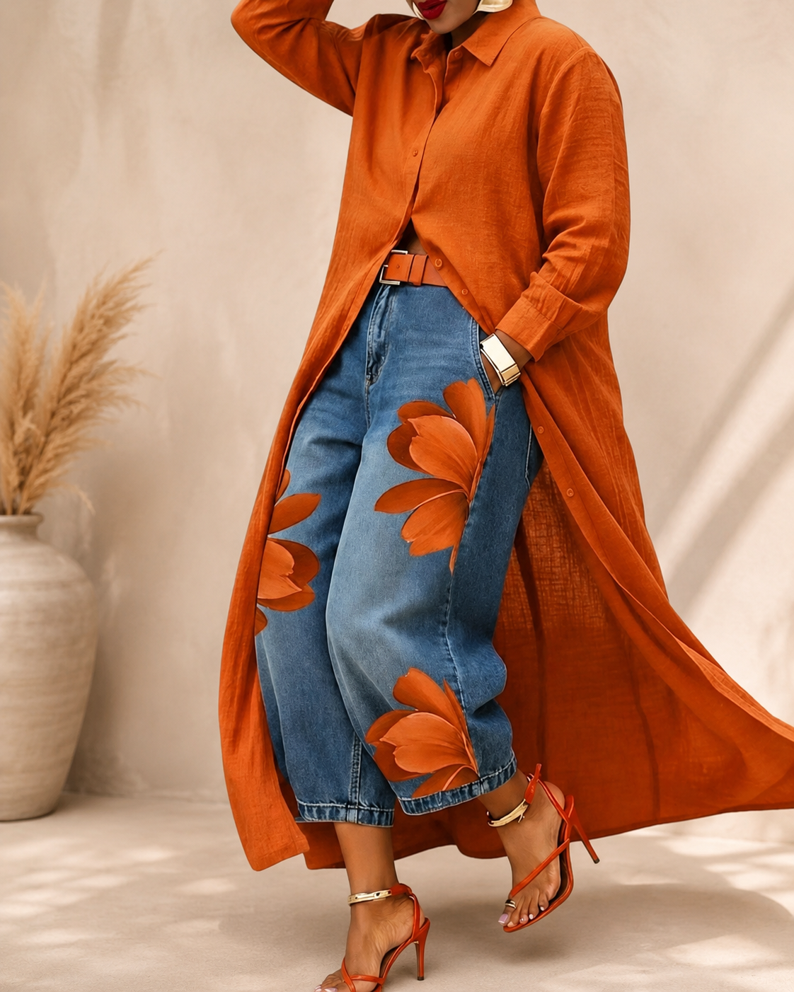 Celiane | Set aus weitem Jeanskleid und Hose