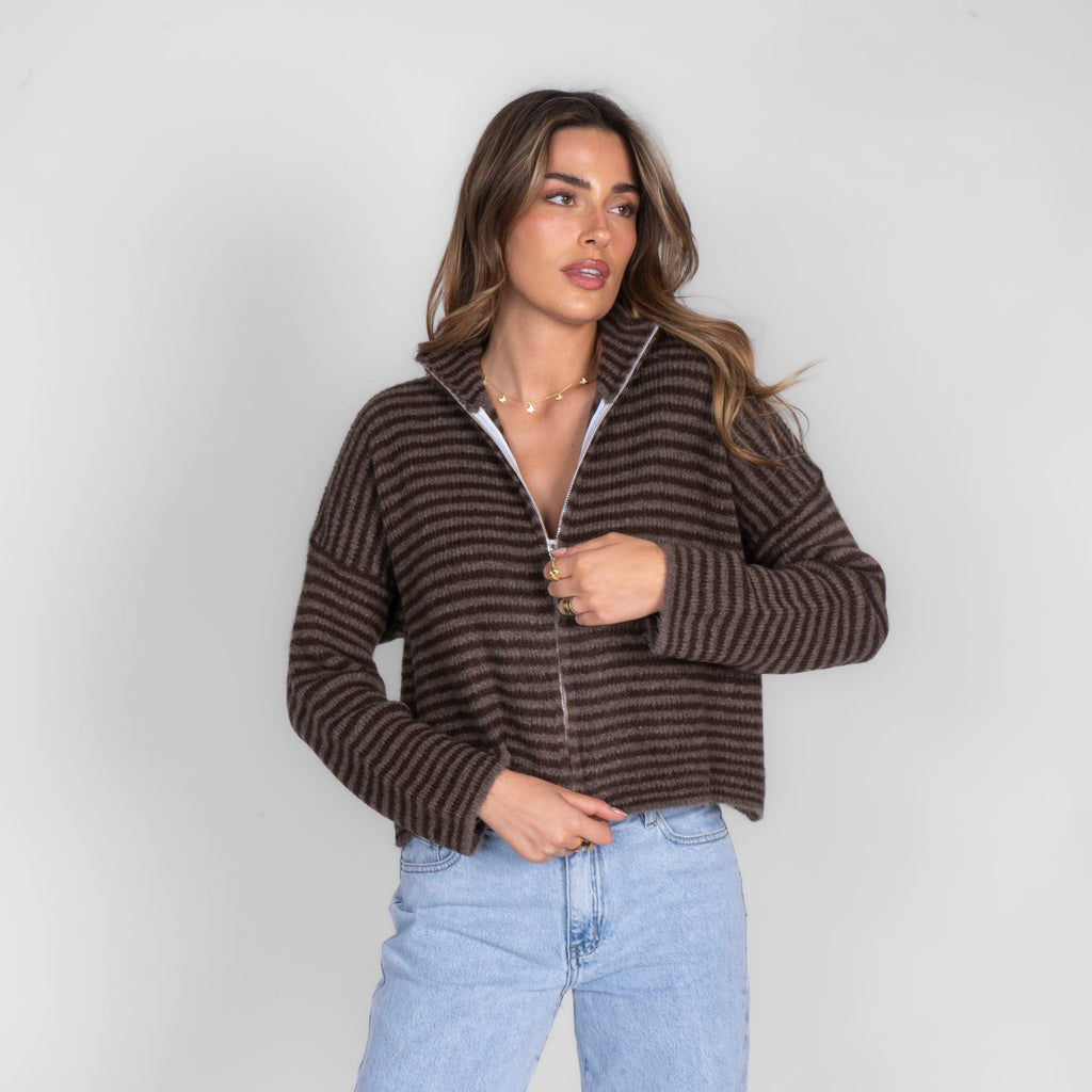 Striped Zip Cardigan