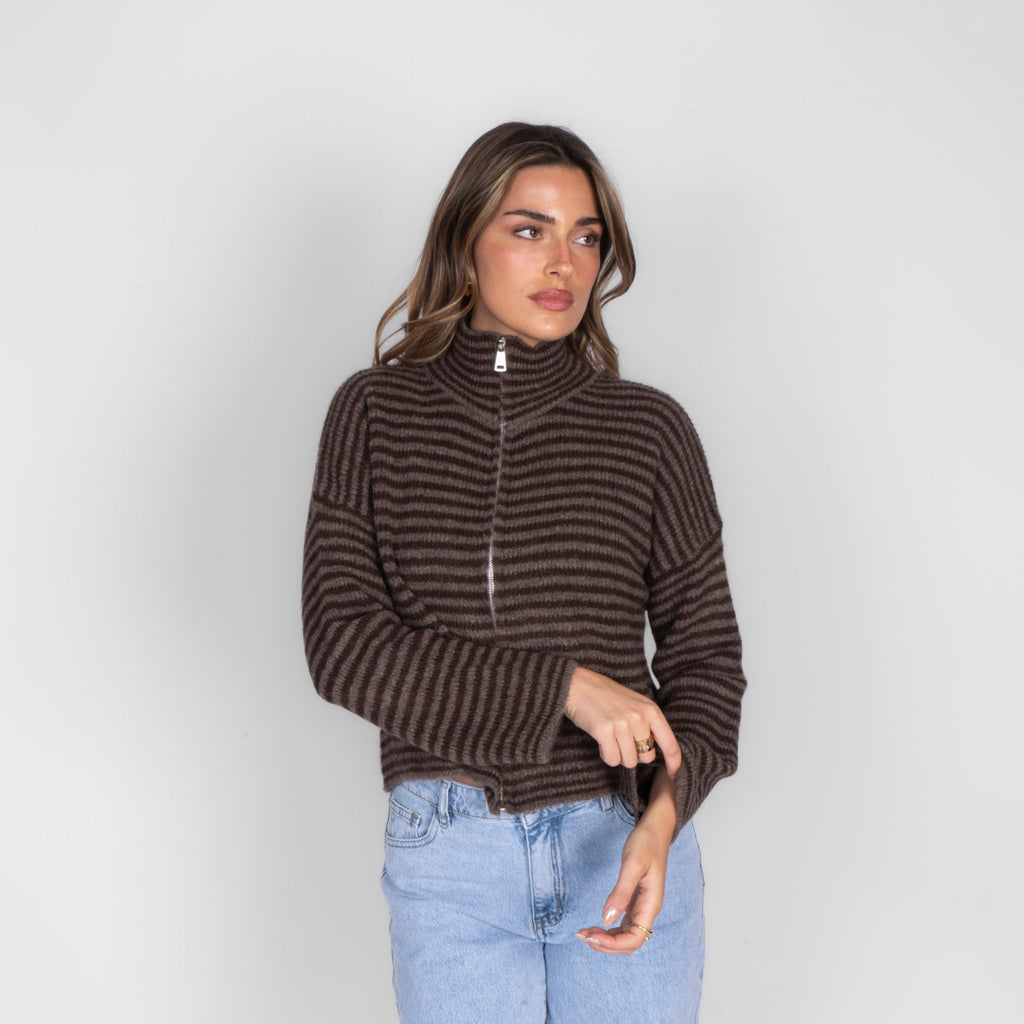 Striped Zip Cardigan