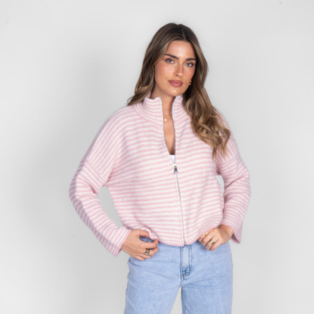 Striped Zip Cardigan
