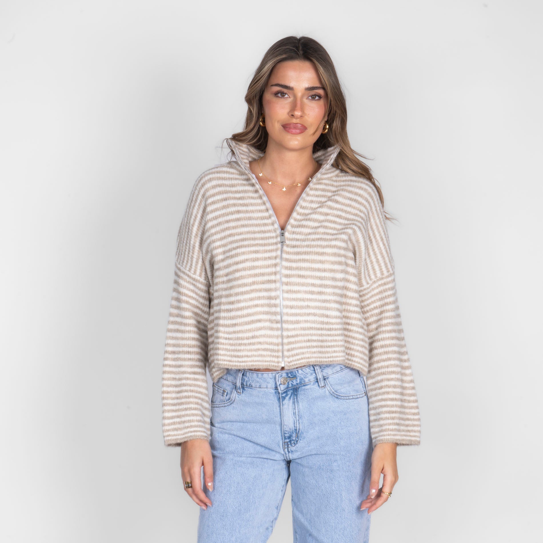 Striped Zip Cardigan