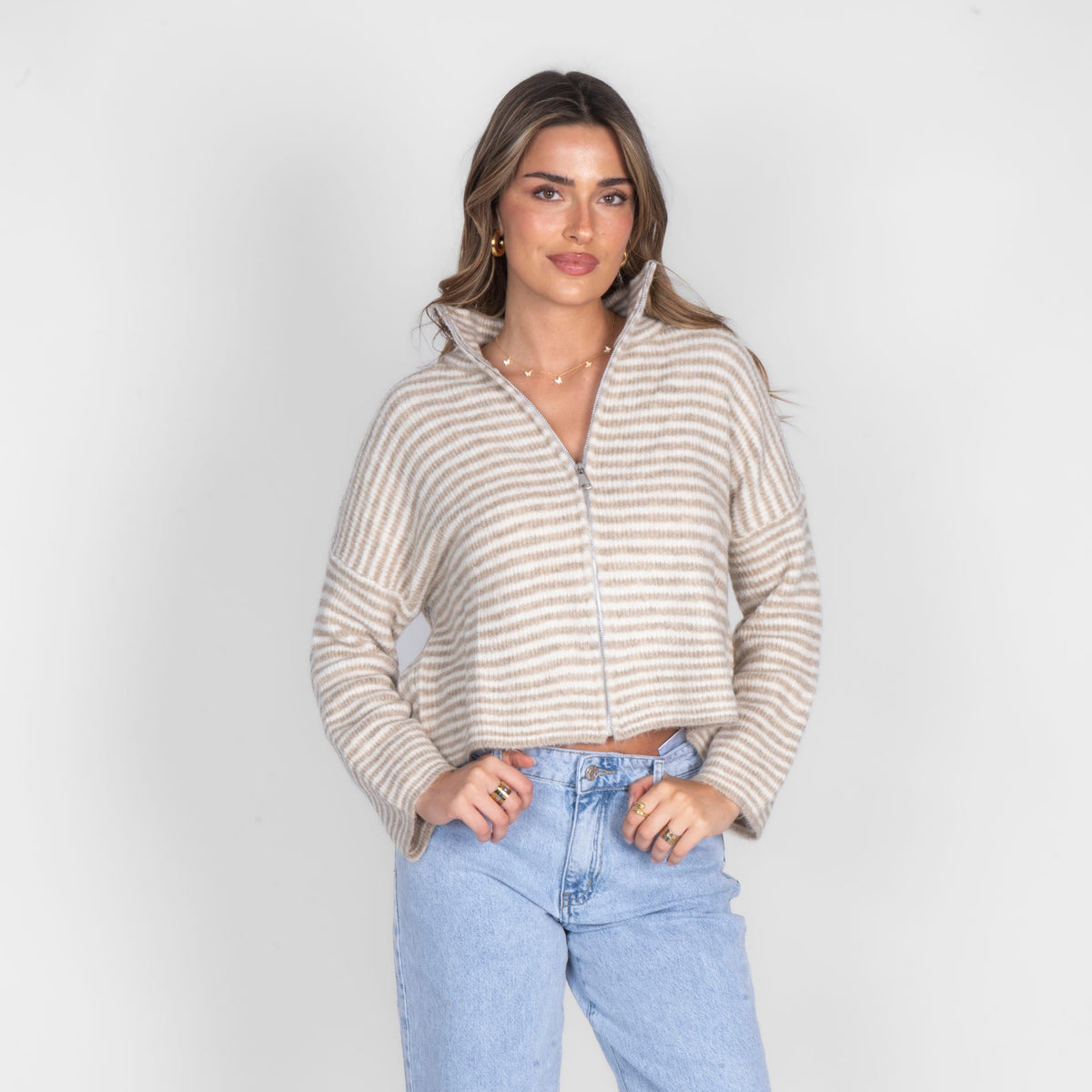 Striped Zip Cardigan