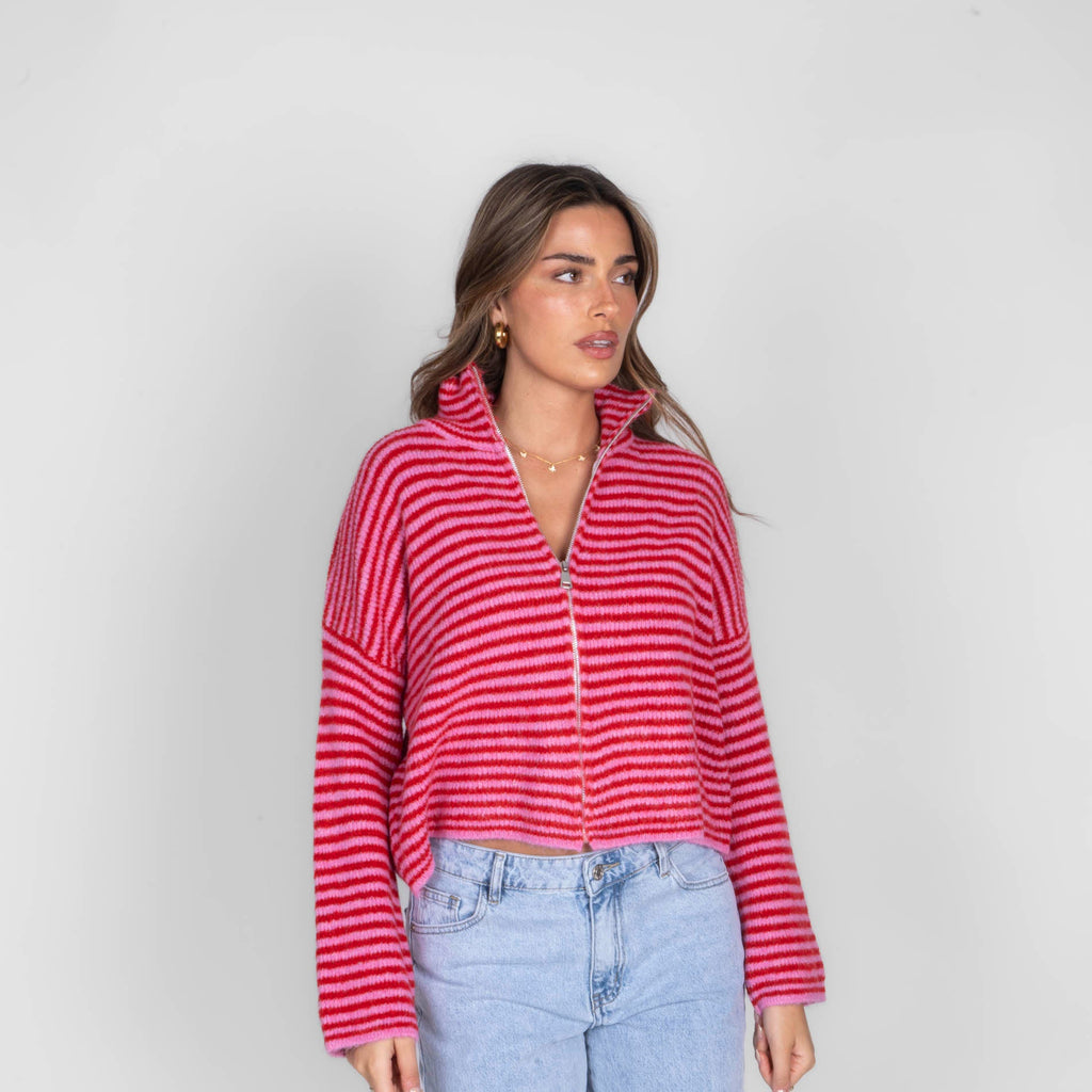 Striped Zip Cardigan