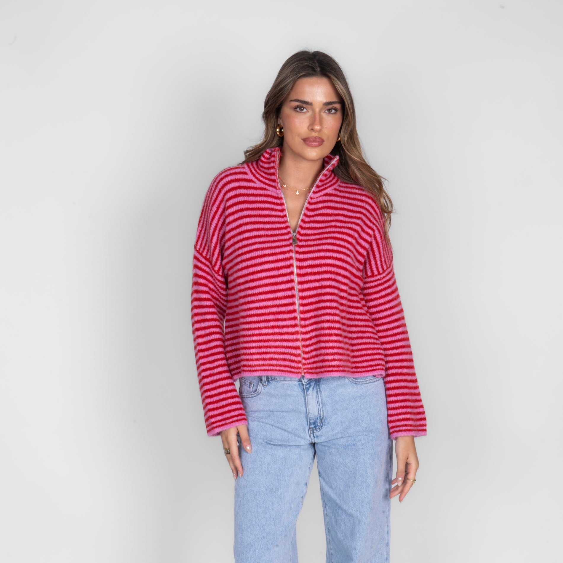 Striped Zip Cardigan