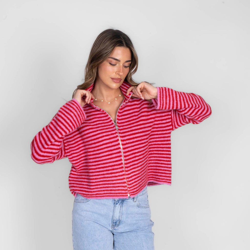 Striped Zip Cardigan