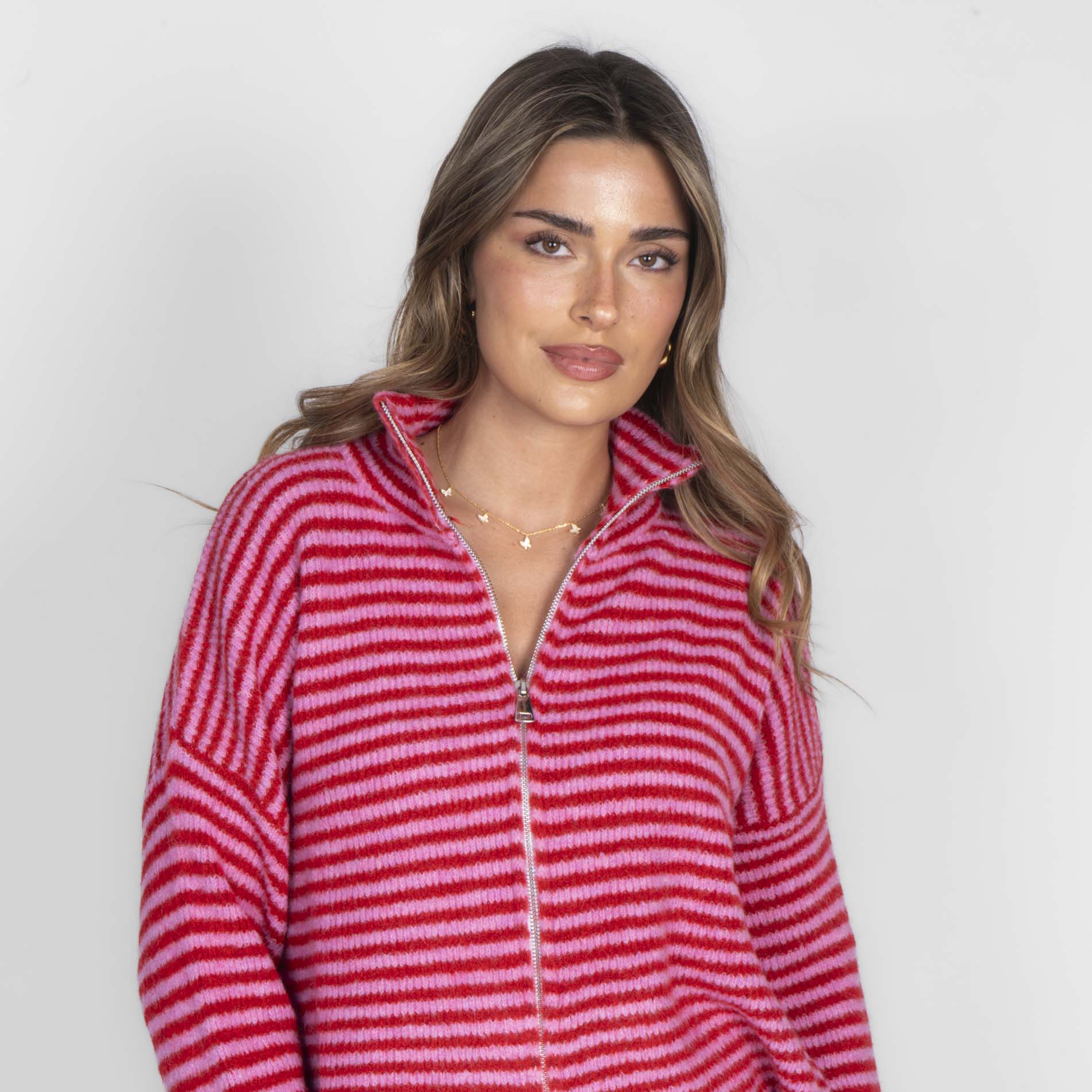 Striped Zip Cardigan