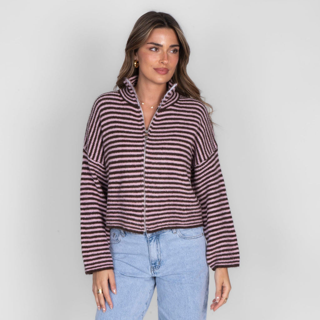 Striped Zip Cardigan