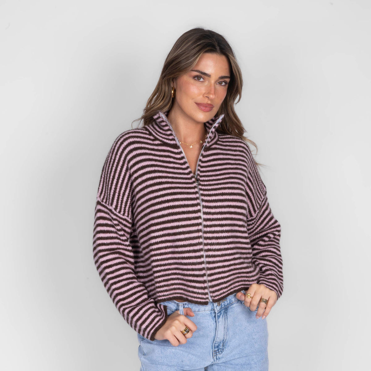 Striped Zip Cardigan