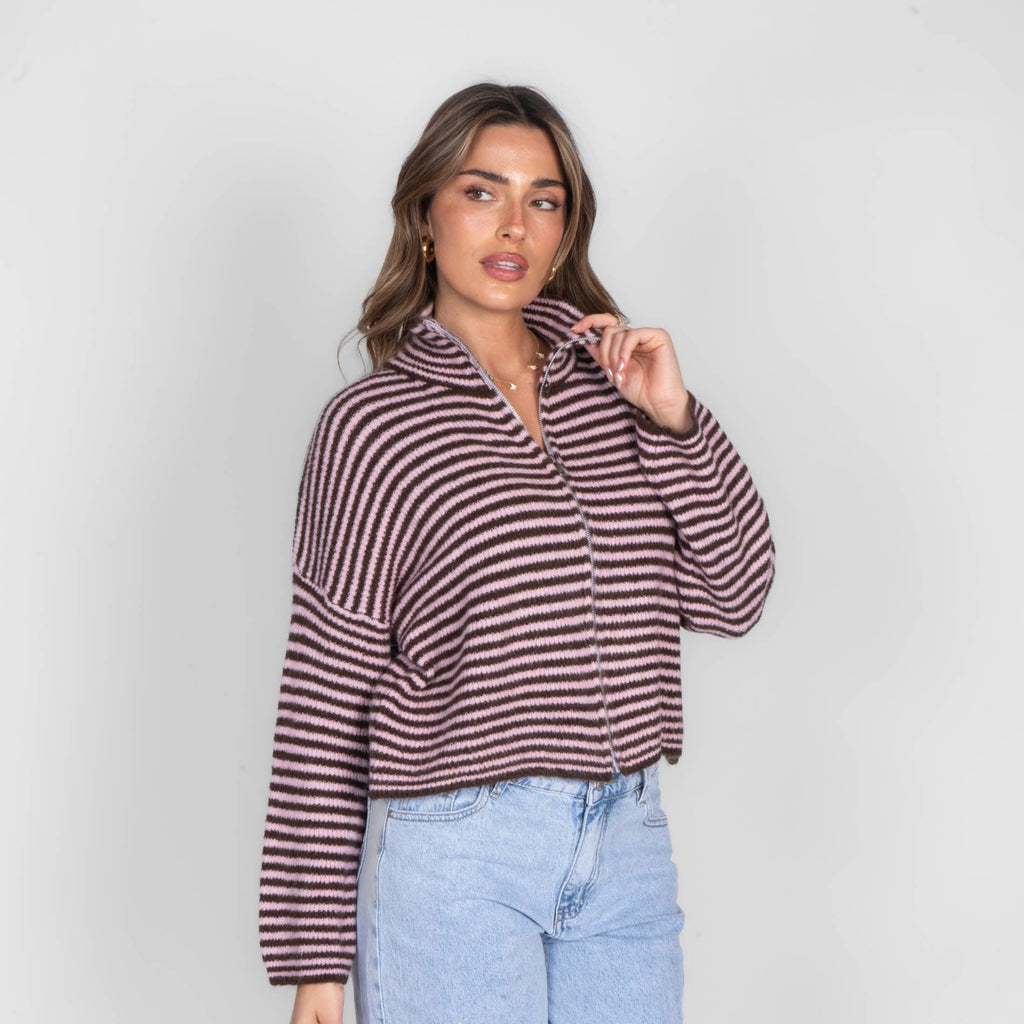 Striped Zip Cardigan