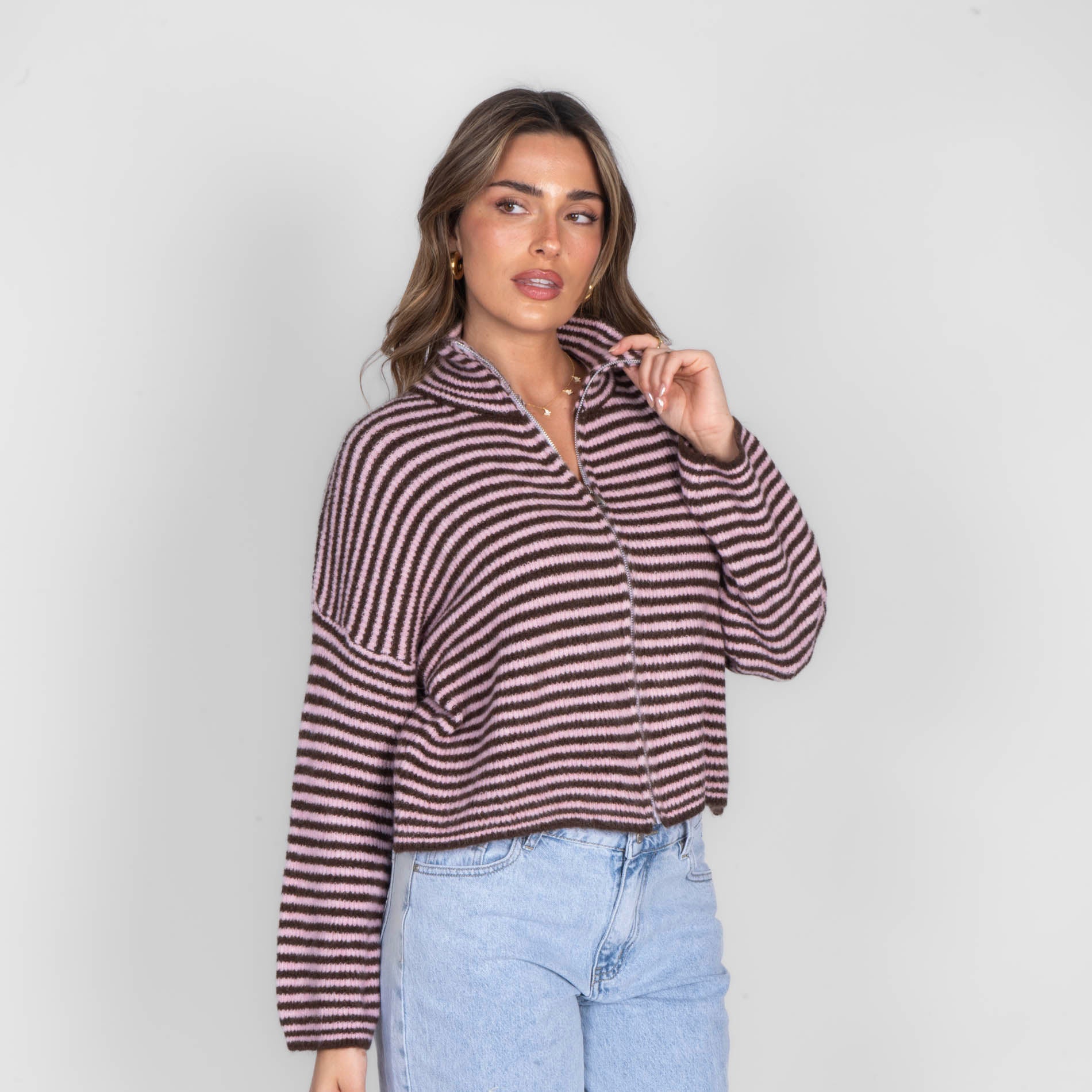 Striped Zip Cardigan