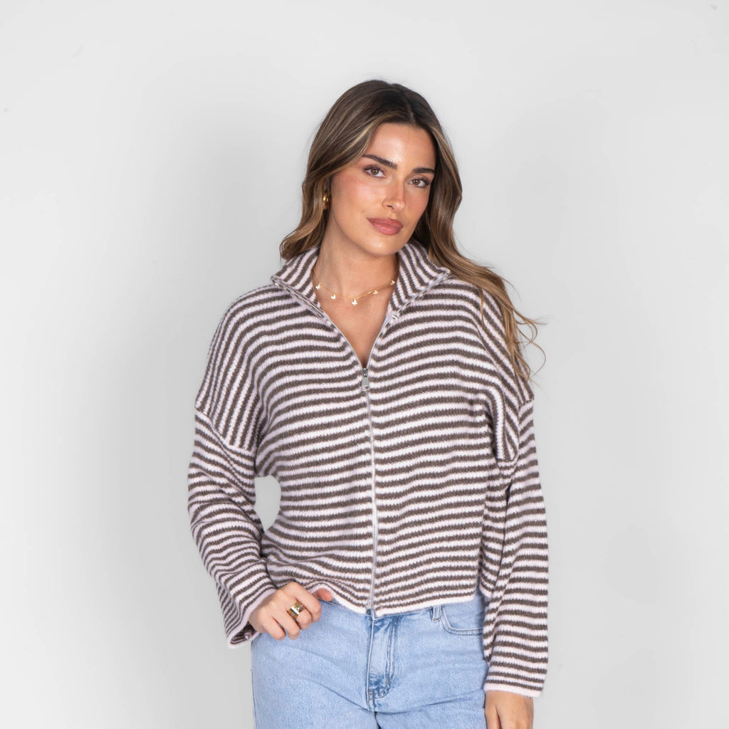 Striped Zip Cardigan
