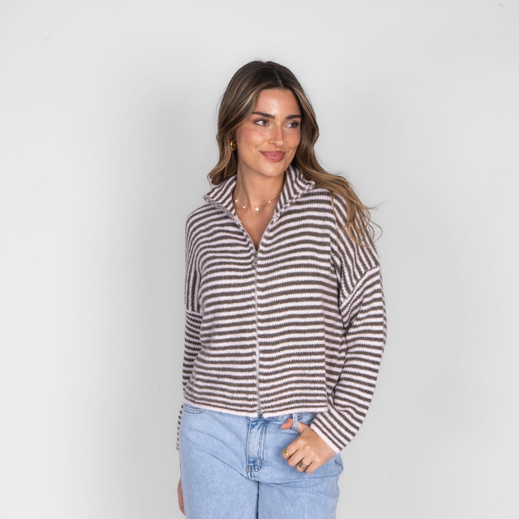 Striped Zip Cardigan