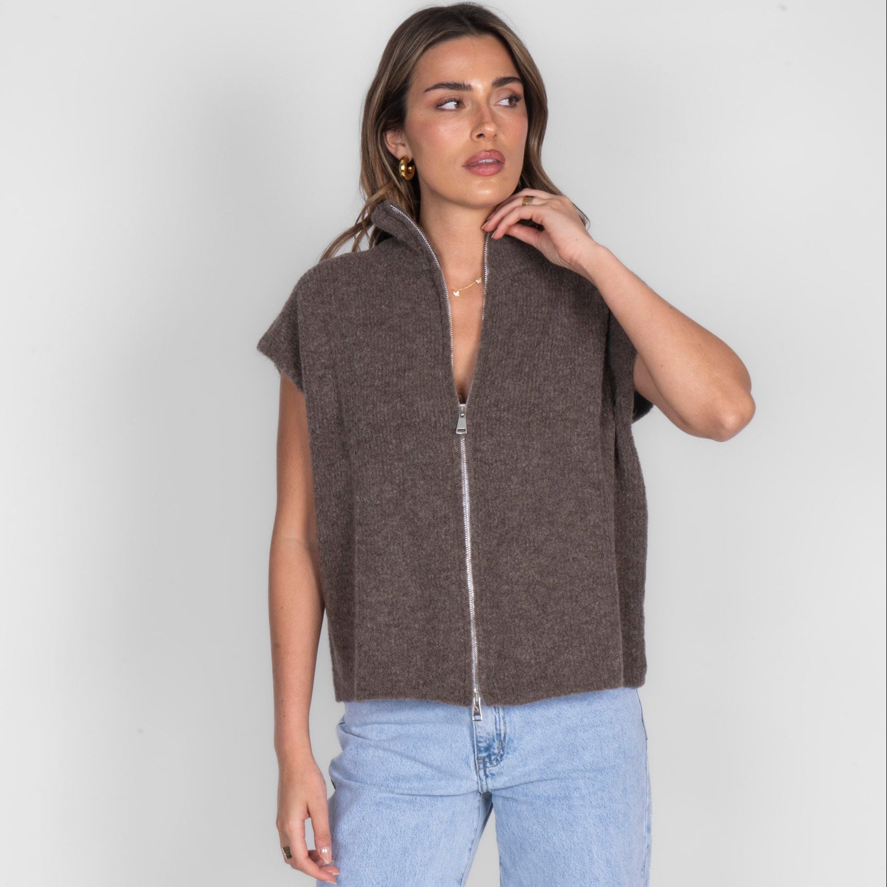 Oversized Zip Strickweste