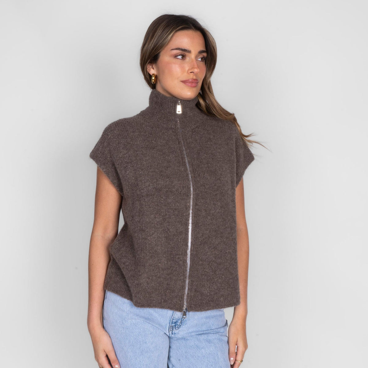 Oversized Zip Strickweste