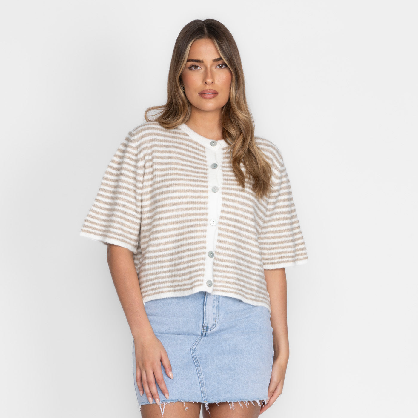 Kurzarm Stripes Strickcardigan