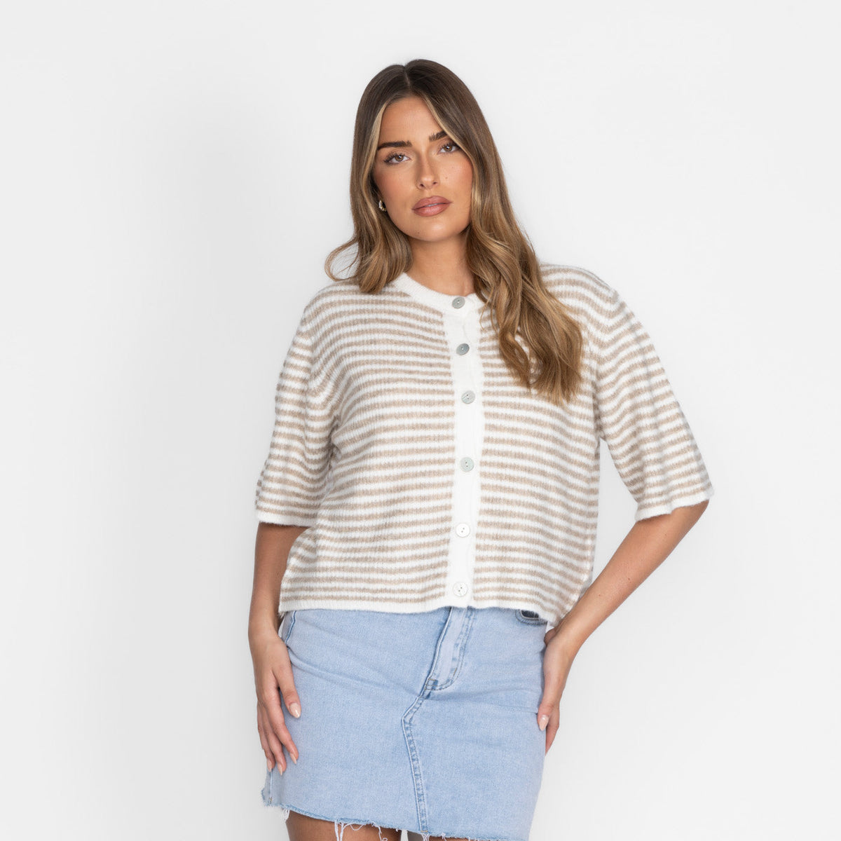 Kurzarm Stripes Strickcardigan