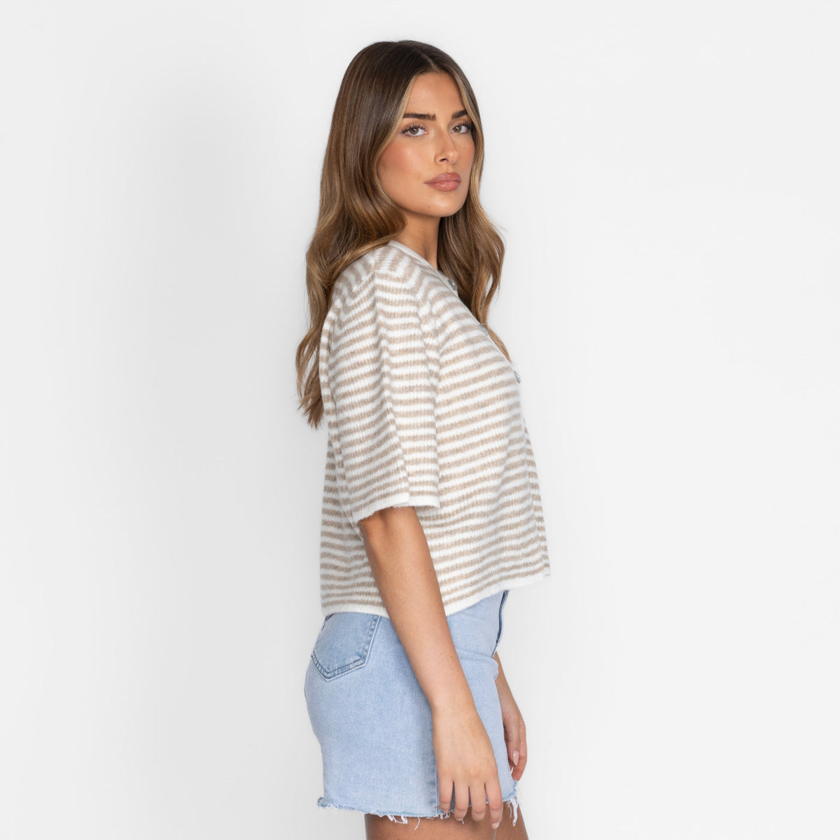 Kurzarm Stripes Strickcardigan