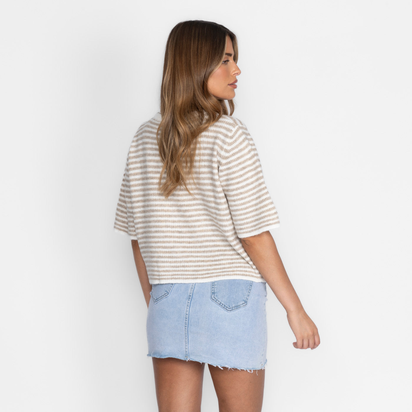 Kurzarm Stripes Strickcardigan