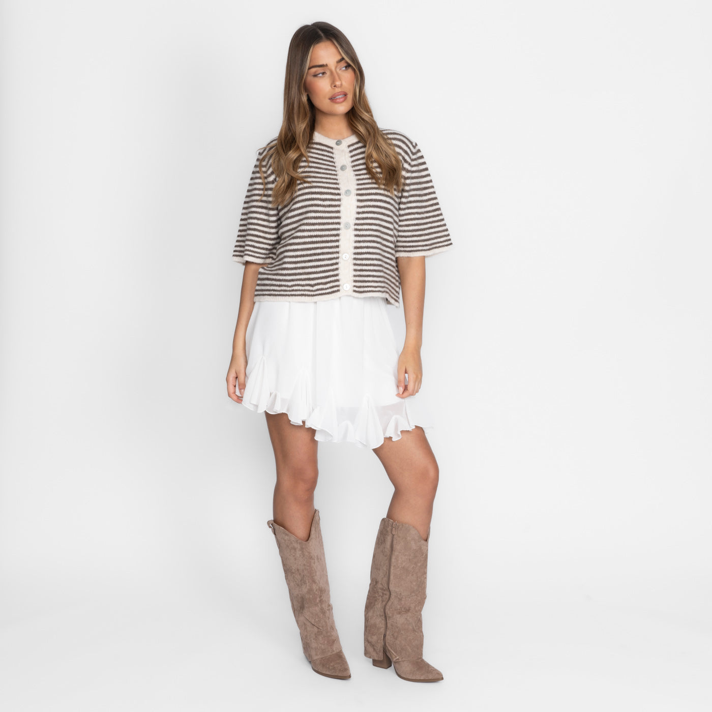 Kurzarm Stripes Strickcardigan