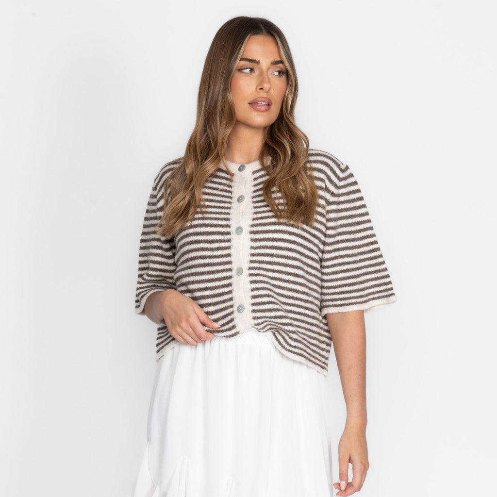 Kurzarm Stripes Strickcardigan