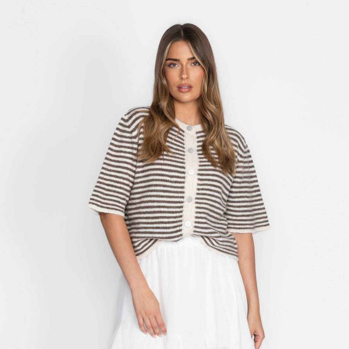 Kurzarm Stripes Strickcardigan