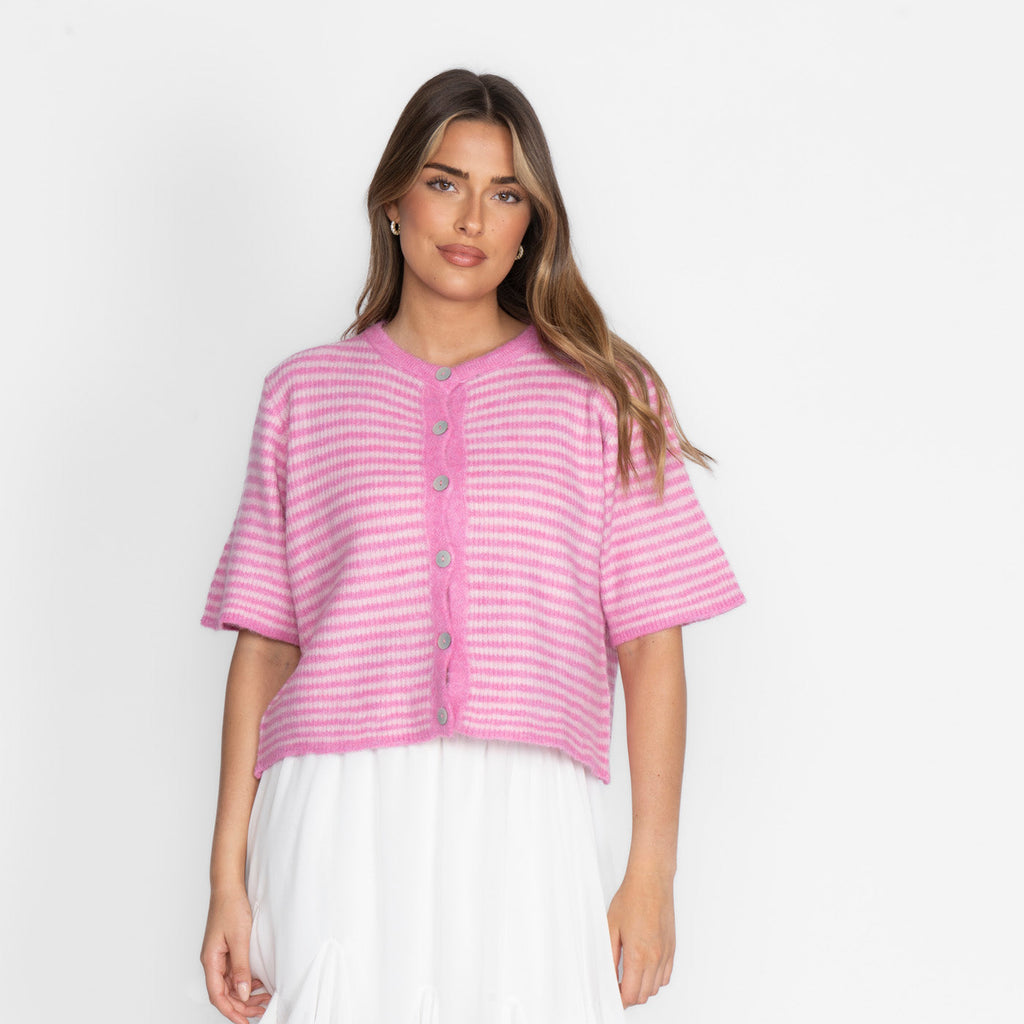 Kurzarm Stripes Strickcardigan