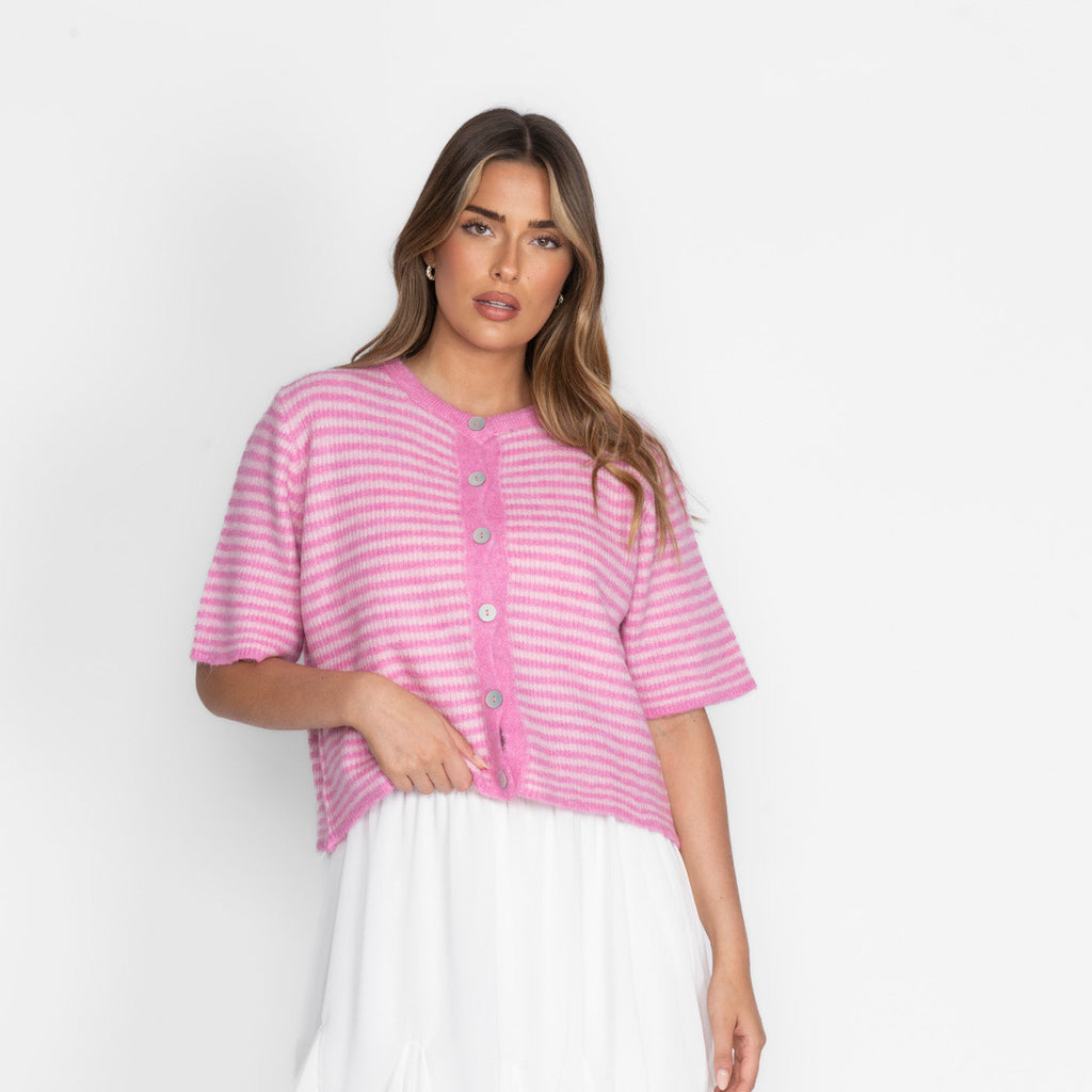Kurzarm Stripes Strickcardigan