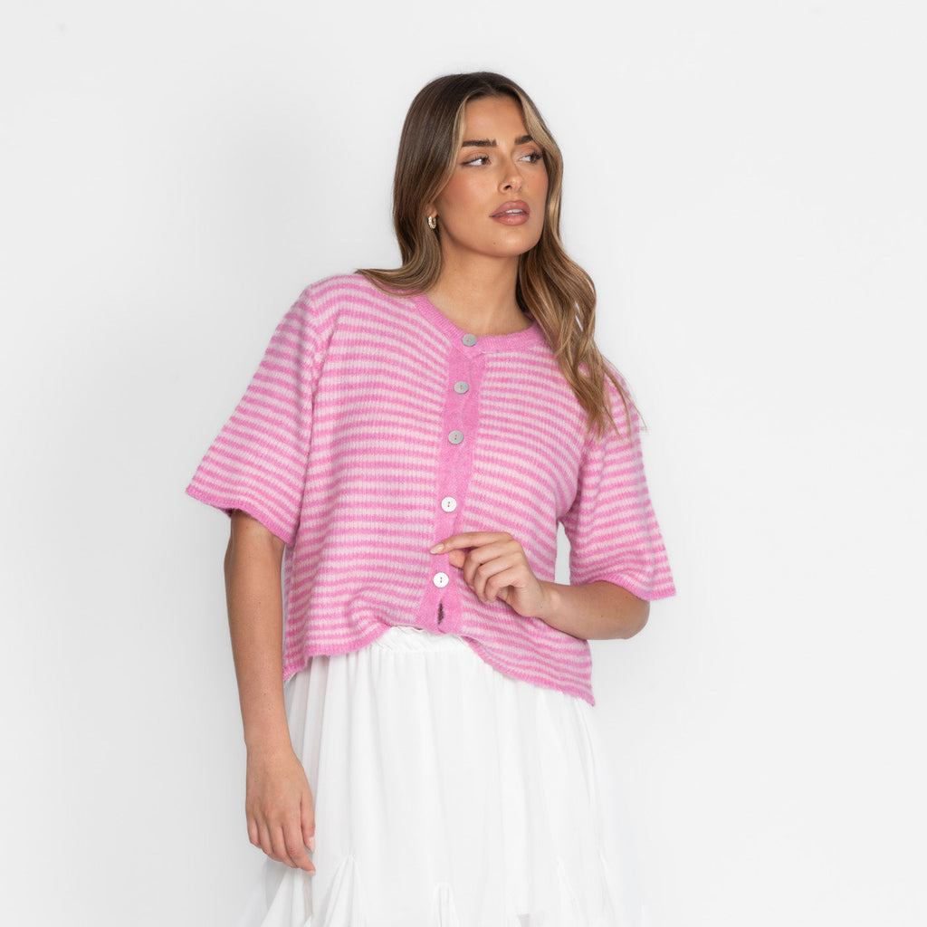 Kurzarm Stripes Strickcardigan