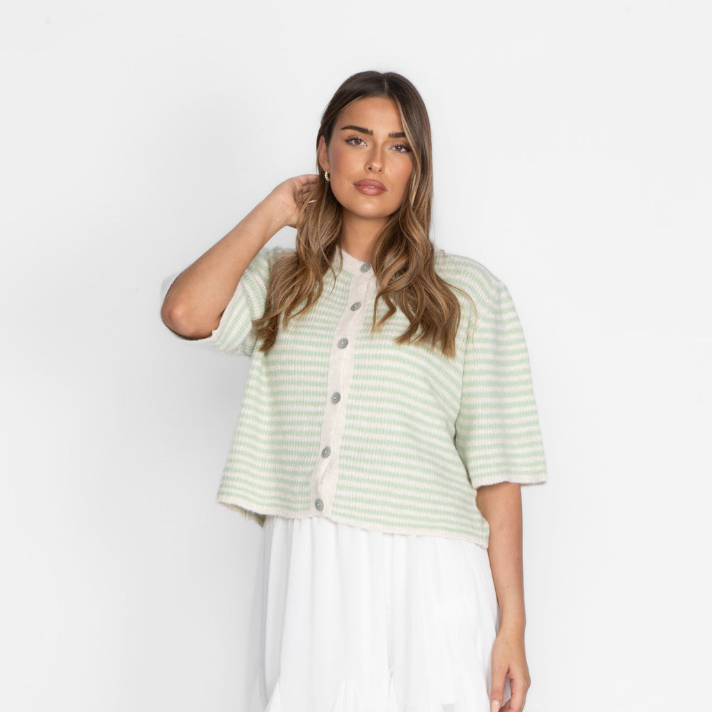 Kurzarm Stripes Strickcardigan