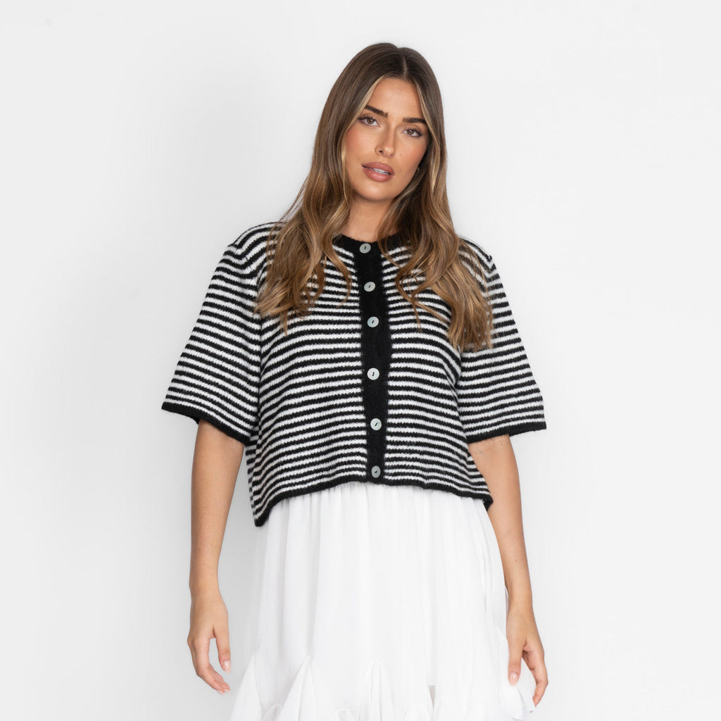 Kurzarm Stripes Strickcardigan