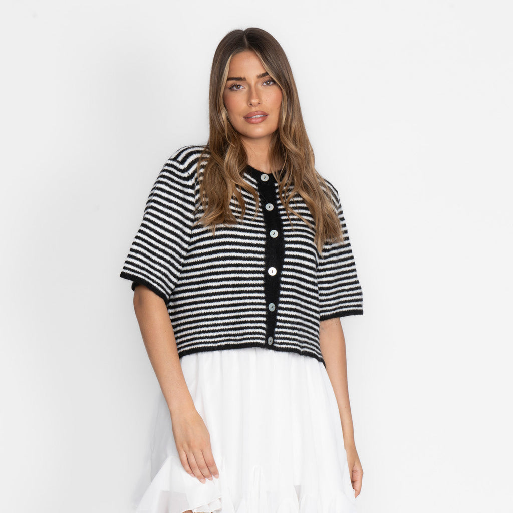 Kurzarm Stripes Strickcardigan