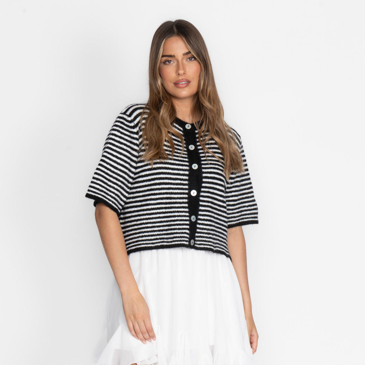 Kurzarm Stripes Strickcardigan