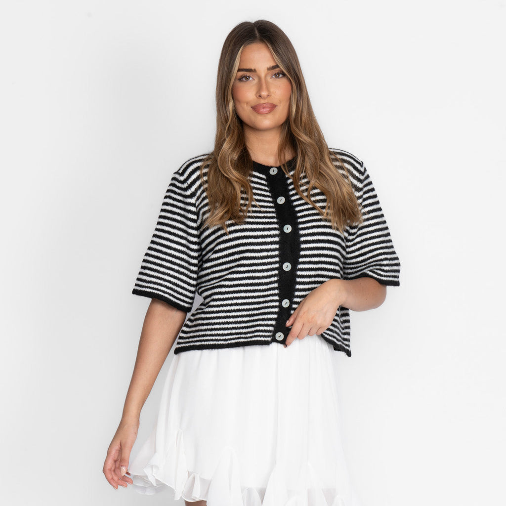 Kurzarm Stripes Strickcardigan