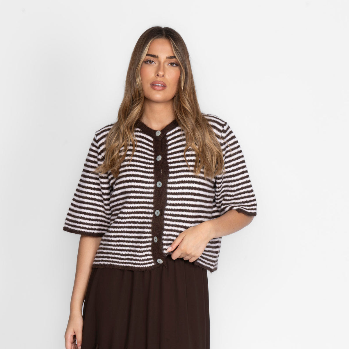 Kurzarm Stripes Strickcardigan